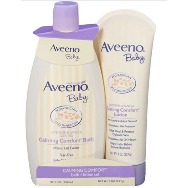 Aveeno Baby Calming Comfort Bath & Lotion Set, Baby Skin Care Products with Natural Oat Extract, Lavender & Vanilla, 2 Items