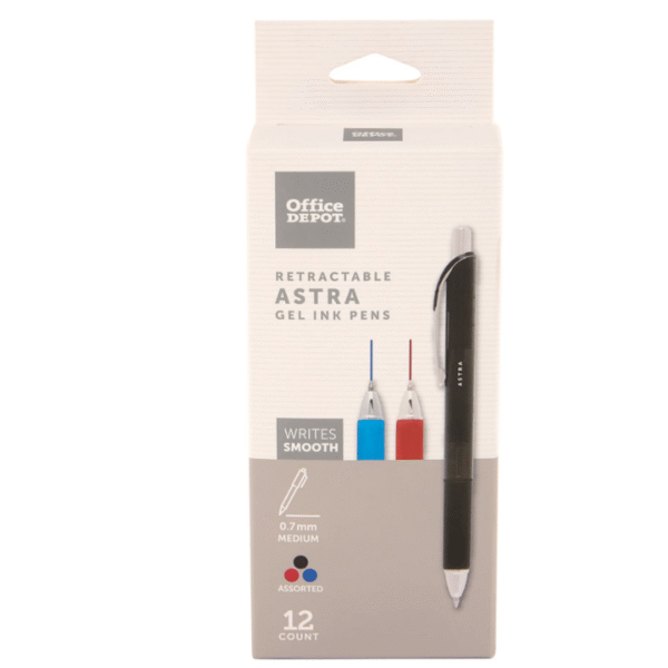 Office Depot® Brand Astra Retractable Gel Ink Pens, 0.7 mm Medium Point, Assorted Ink & Barrel Colors CoastalDistributionGroup